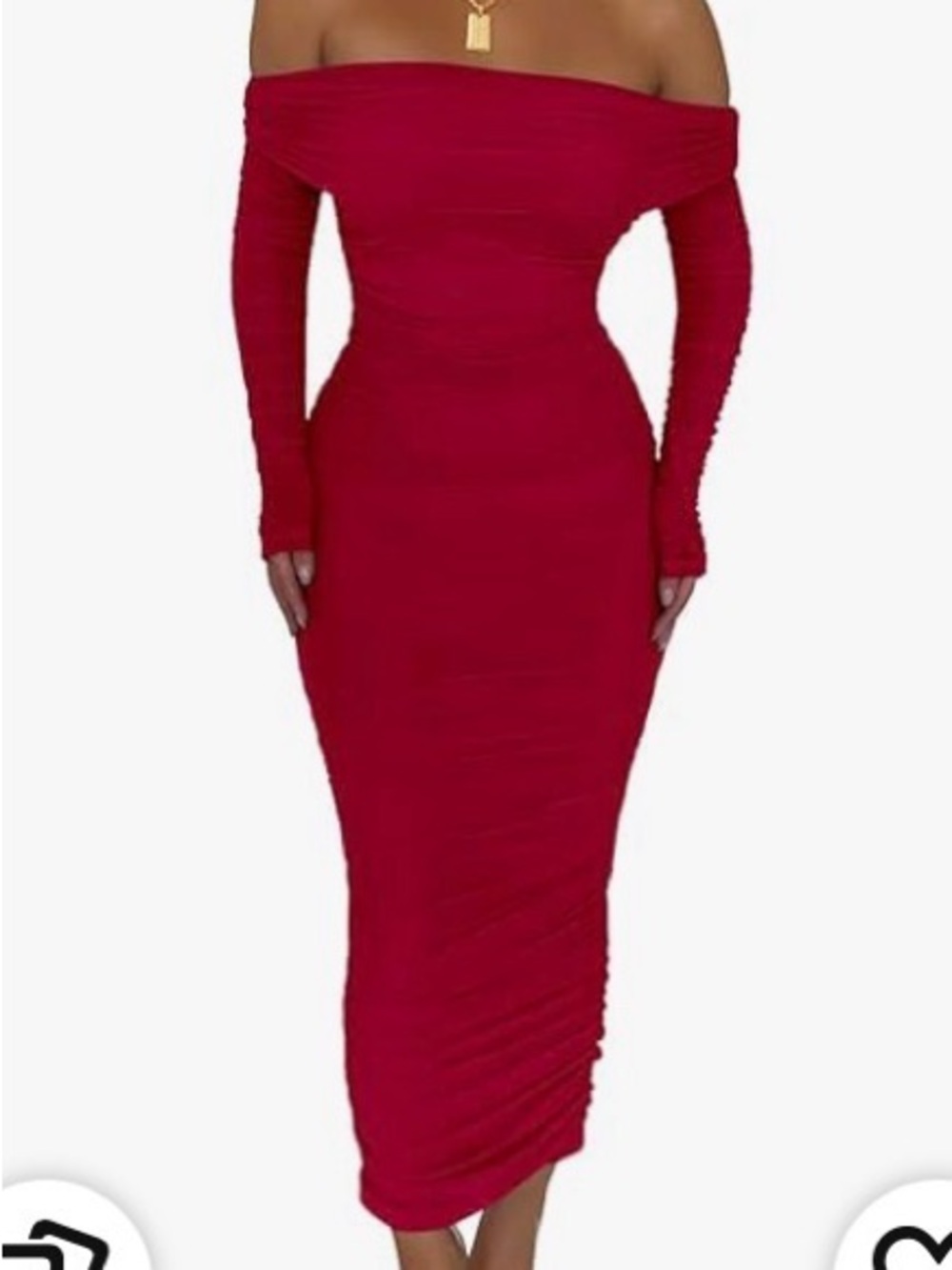 Elegant Off-Shoulder Long Sleeve Red Midi Dress